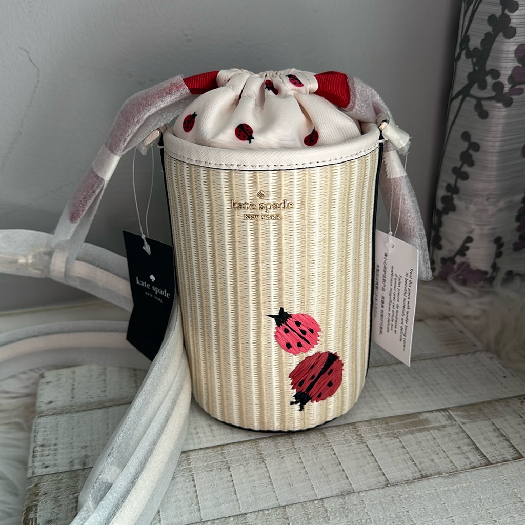 Nwt Kate Spade Other Dottie Embroidered Straw Dottie Ladybug Cylinder Bag